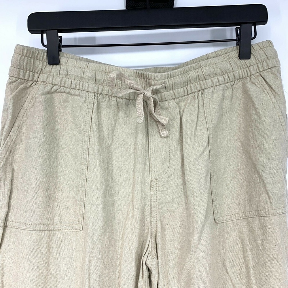 Old Navy Beige Solid Linen Mid Rise Crop Pants - Picture 3 of 8